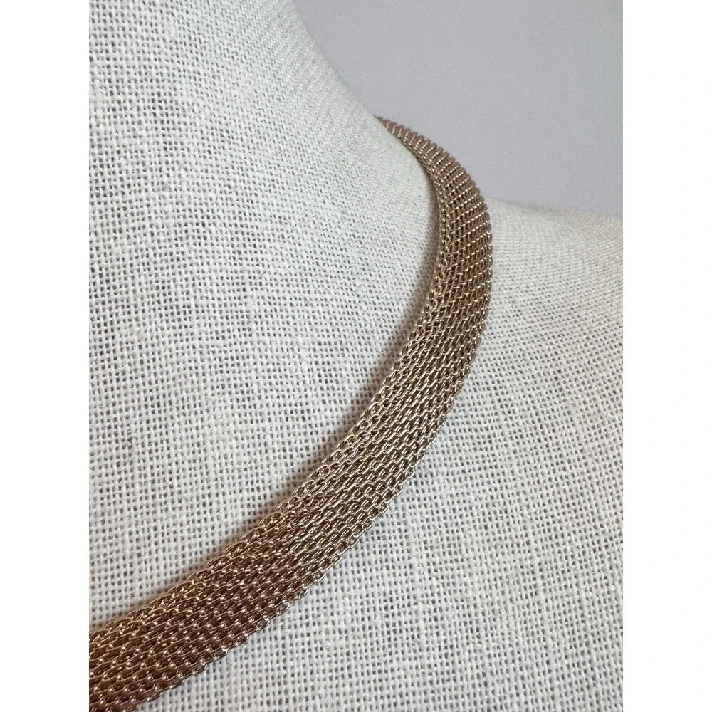Gold Tone Mesh Collar Necklace Minimalist